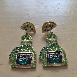 🍹Green and Gold Tequila Bottle Earrings